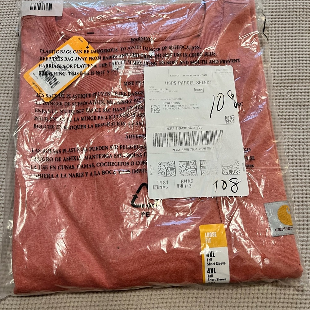 Carhartt Loose Fit Salmon T-Shirt - 4XLT - NWT/Sealed
